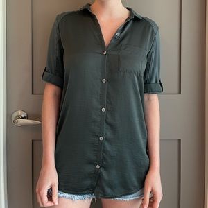 ANN TAYLOR | Teal Blue/Green Button Down Blouse